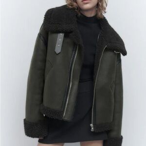 Zara Sherpa Lined Suede Jacket